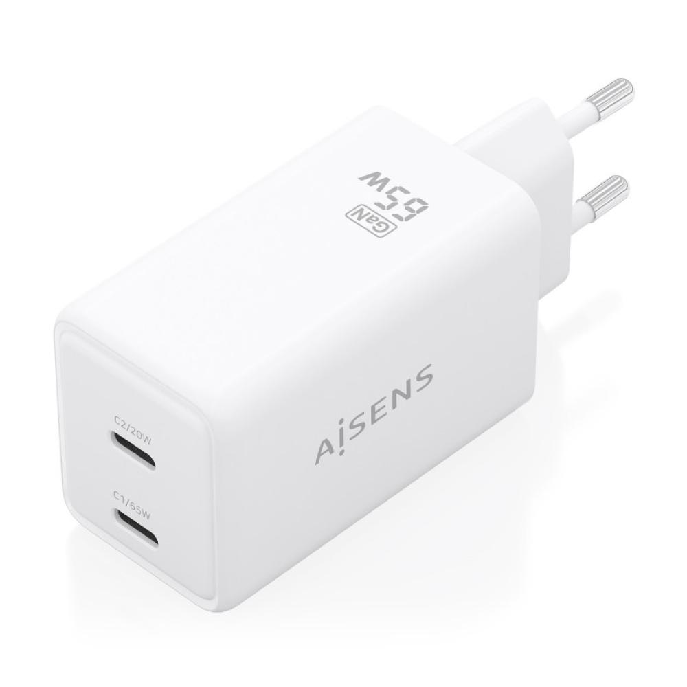 AISENS - Cargador GaN 65W, 2xUSB-C PD3.0 QC4.0, Blanco
