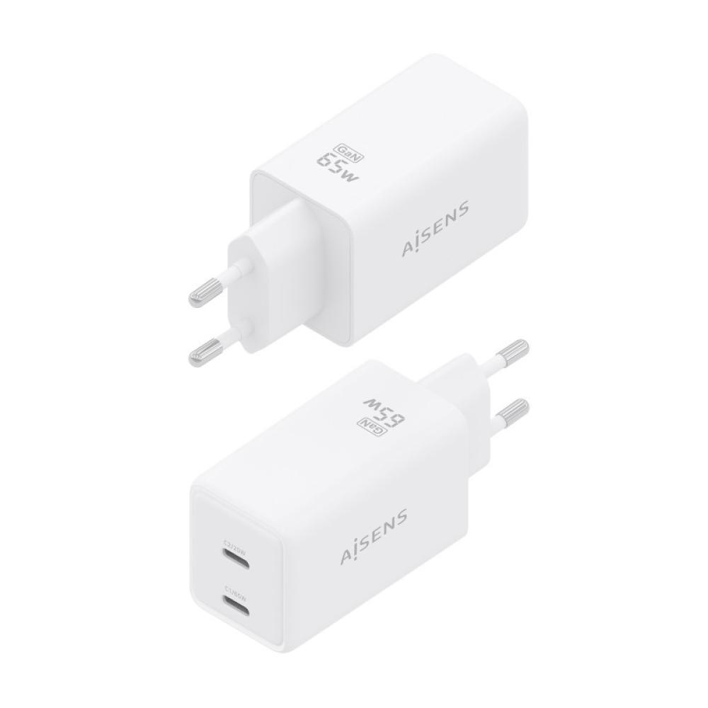 AISENS - Cargador GaN 65W, 2xUSB-C PD3.0 QC4.0, Blanco