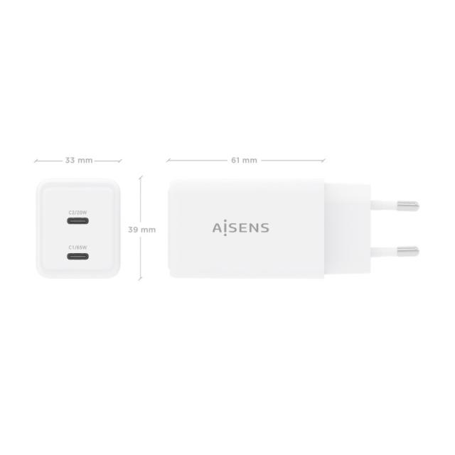 AISENS - Cargador GaN 65W, 2xUSB-C PD3.0 QC4.0, Blanco