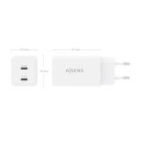 AISENS - Cargador GaN 65W, 2xUSB-C PD3.0 QC4.0, Blanco
