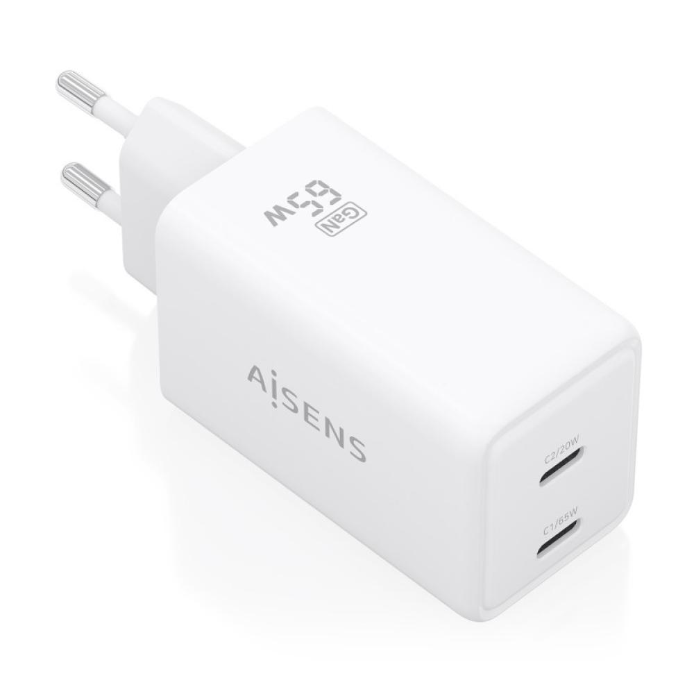 AISENS - Cargador GaN 65W, 2xUSB-C PD3.0 QC4.0, Blanco