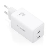 AISENS - Cargador GaN 65W, 2xUSB-C PD3.0 QC4.0, Blanco