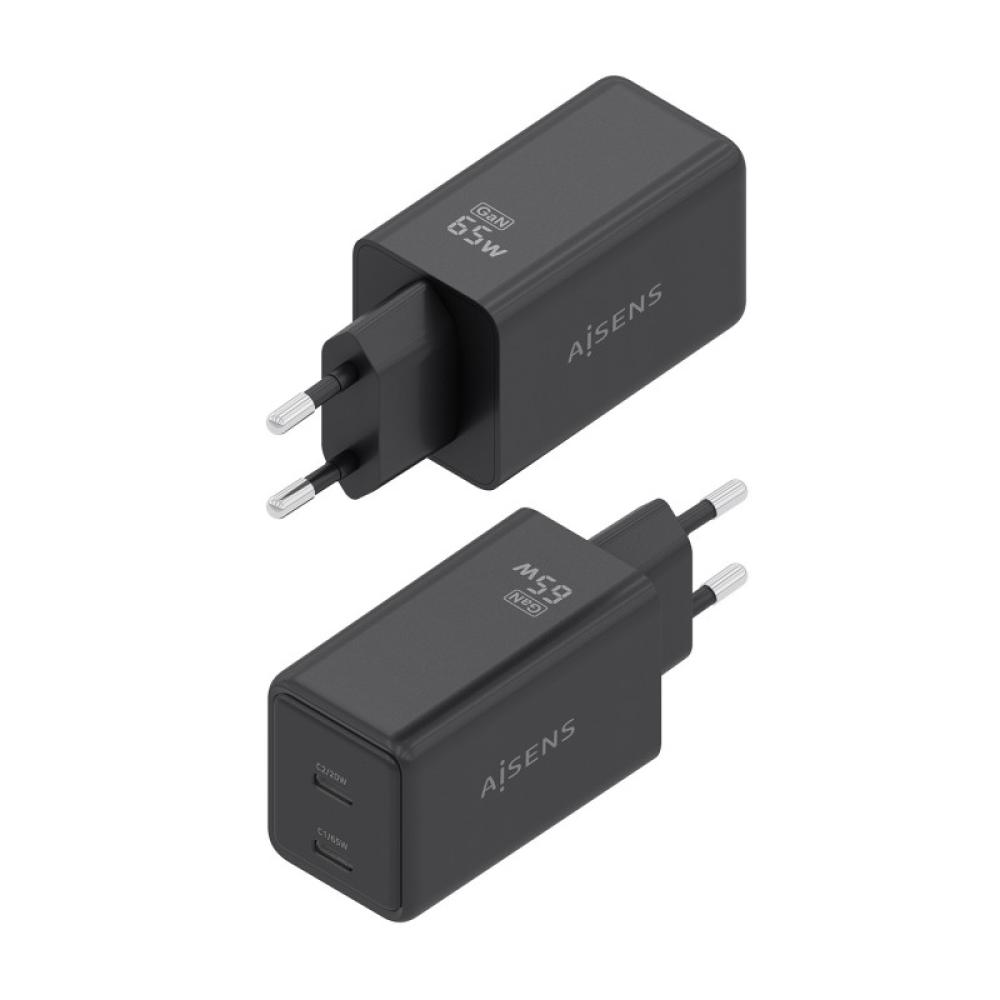 AISENS - Cargador GaN 65W, 2xUSB-C PD3.0 QC4.0, Negro
