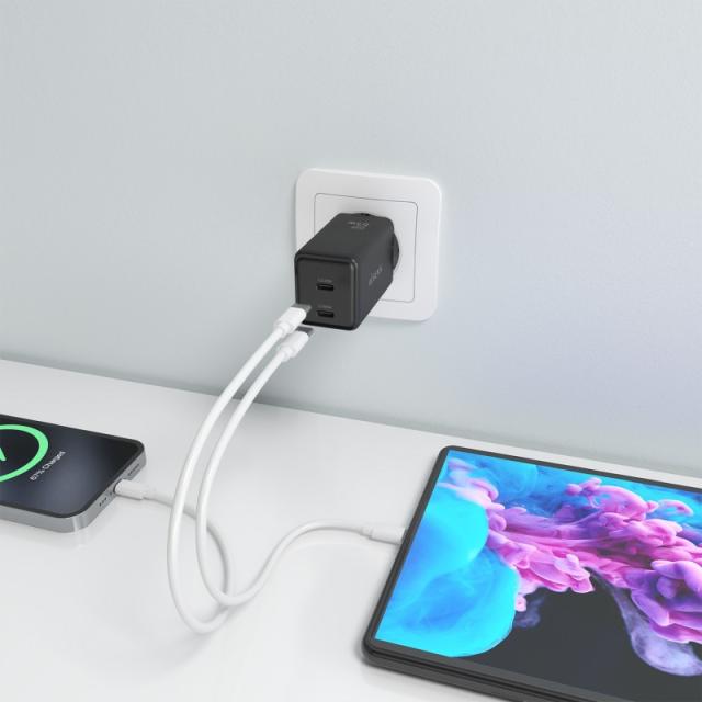 AISENS - Cargador GaN 65W, 2xUSB-C PD3.0 QC4.0, Negro