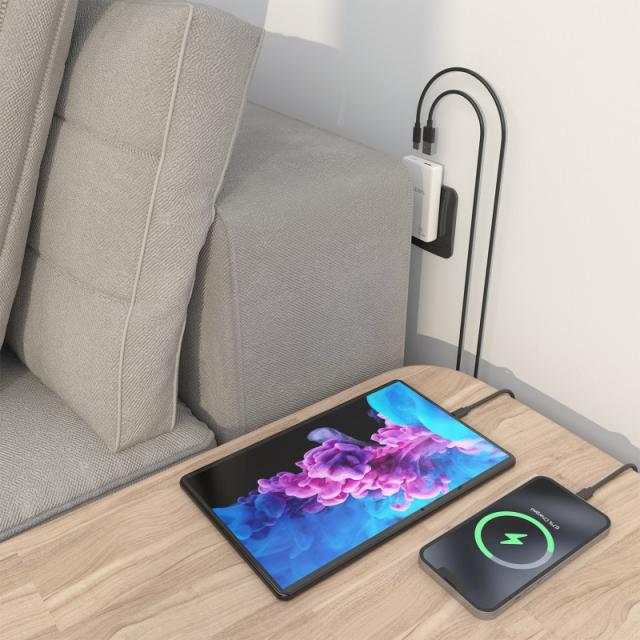 AISENS - Cargador De Pared GaN Ultra Delgado 65W, 1xUSB-C PD3.0 QC4.0, 1xUSB-A QC3.0, Blanco