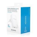 AISENS - Cargador De Pared GaN Ultra Delgado 30W, 1xUSB-C PD3.0 QC4.0, 1xUSB-A QC3.0, Blanco