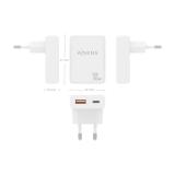 AISENS - Cargador De Pared GaN Ultra Delgado 30W, 1xUSB-C PD3.0 QC4.0, 1xUSB-A QC3.0, Blanco