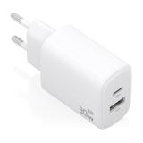 AISENS - Cargador GaN 30W, 1xUSB-C PD3.0 QC4.0, 1xUSB-A QC3.0, Blanco - A110-0977