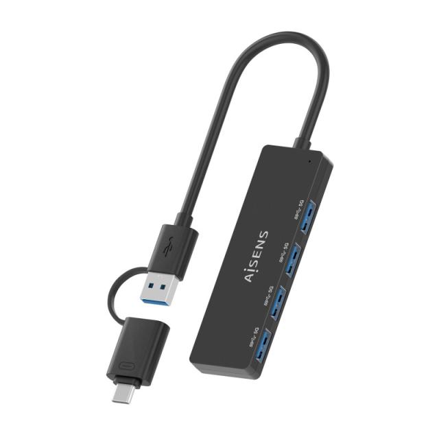 AISENS - Hub USB 3.1 USB-C USB-A, USB-C/M+USB-A/M-4xTIPO A/H, Negro, 15cm