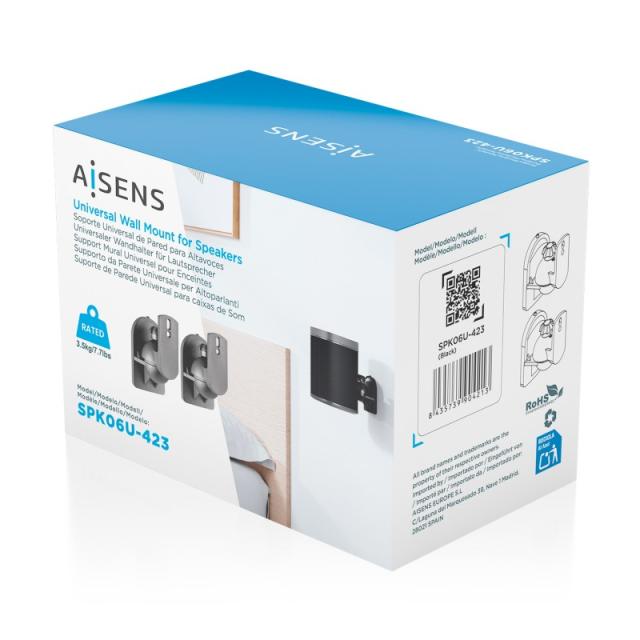 AISENS - Soporte Universal De Pared Giratorio E Inclinable Para Altavoces, Negro - SPK06U-423