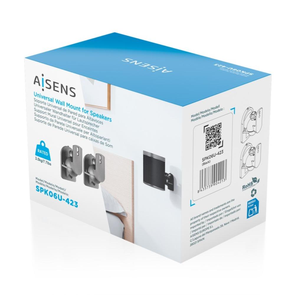AISENS - Soporte Universal De Pared Giratorio E Inclinable Para Altavoces, Negro - SPK06U-423
