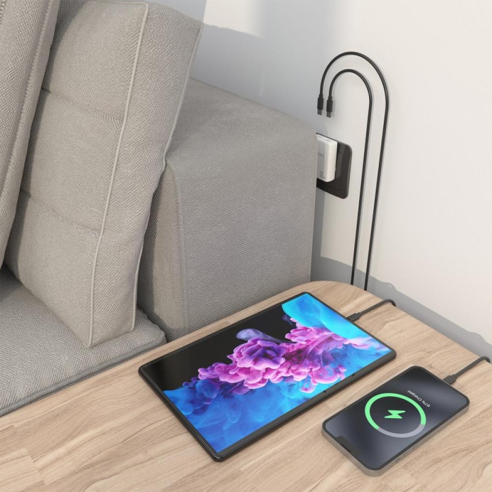 AISENS - Cargador De Pared GaN Ultra Delgado 30W, 2xUSB-C PD3.0 QC4.0, Blanco