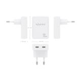 AISENS - Cargador De Pared GaN Ultra Delgado 30W, 2xUSB-C PD3.0 QC4.0, Blanco