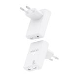 AISENS - Cargador De Pared GaN Ultra Delgado 30W, 2xUSB-C PD3.0 QC4.0, Blanco