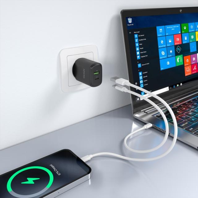 AISENS - Cargador GaN 30W, 1xUSB-C PD3.0 QC4.0, 1xUSB-A QC3.0, Negro - A110-0978