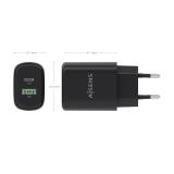 AISENS - Cargador GaN 30W, 1xUSB-C PD3.0 QC4.0, 1xUSB-A QC3.0, Negro - A110-0978