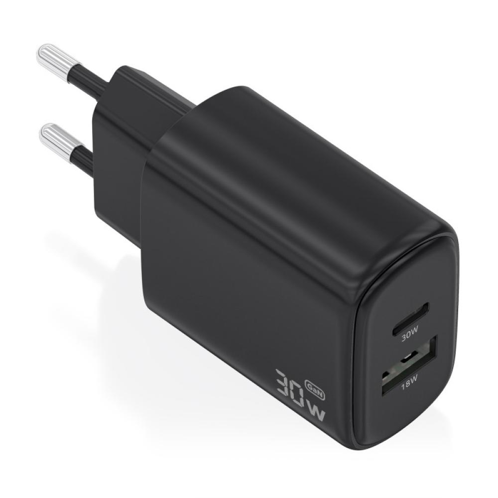 AISENS - Cargador GaN 30W, 1xUSB-C PD3.0 QC4.0, 1xUSB-A QC3.0, Negro - A110-0978