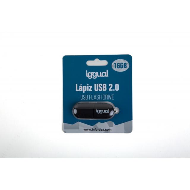 iggual - Lápiz USB 2.0 16GB PEN16 negro con tapa