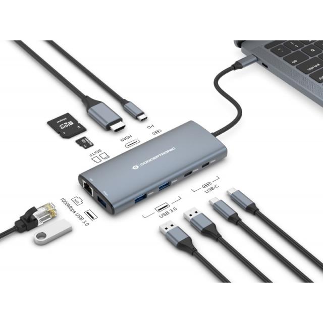 Conceptronic - DONN06G Alámbrico USB 3.2 Gen 1 (3.1 Gen 1) Type-C Gris