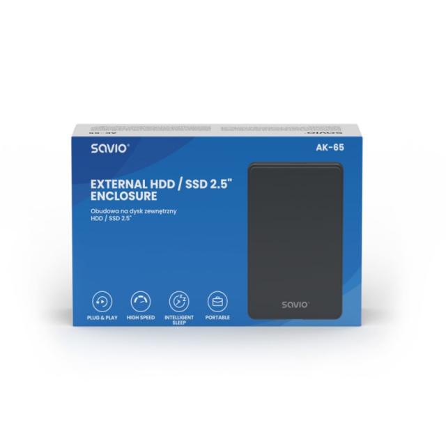 Savio - AK-65 caja para disco duro externo Carcasa de disco duro/SSD Negro 2.5"