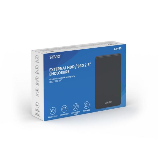 Savio - AK-65 caja para disco duro externo Carcasa de disco duro/SSD Negro 2.5"