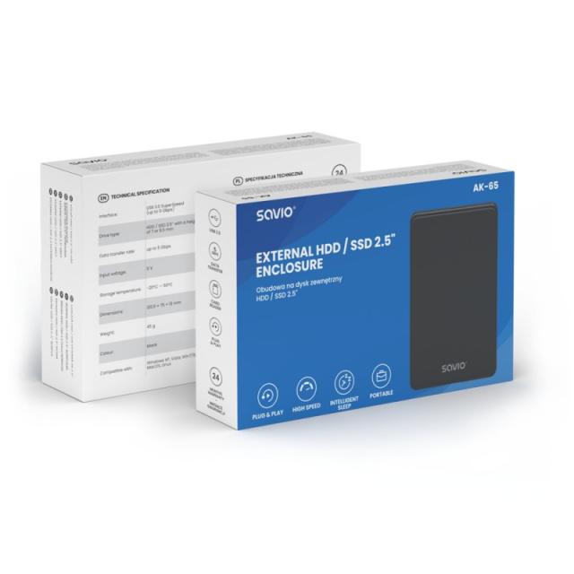 Savio - AK-65 caja para disco duro externo Carcasa de disco duro/SSD Negro 2.5"