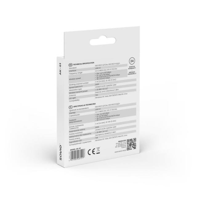 Savio - AK-61 adaptador y tarjeta de red WLAN 3464 Mbit/s