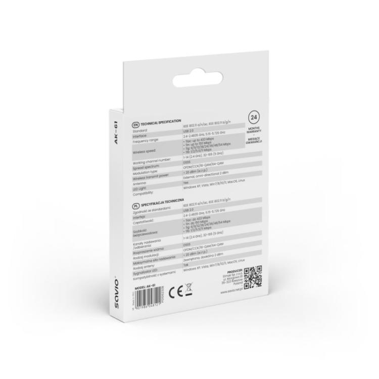 Savio - AK-61 adaptador y tarjeta de red WLAN 3464 Mbit/s