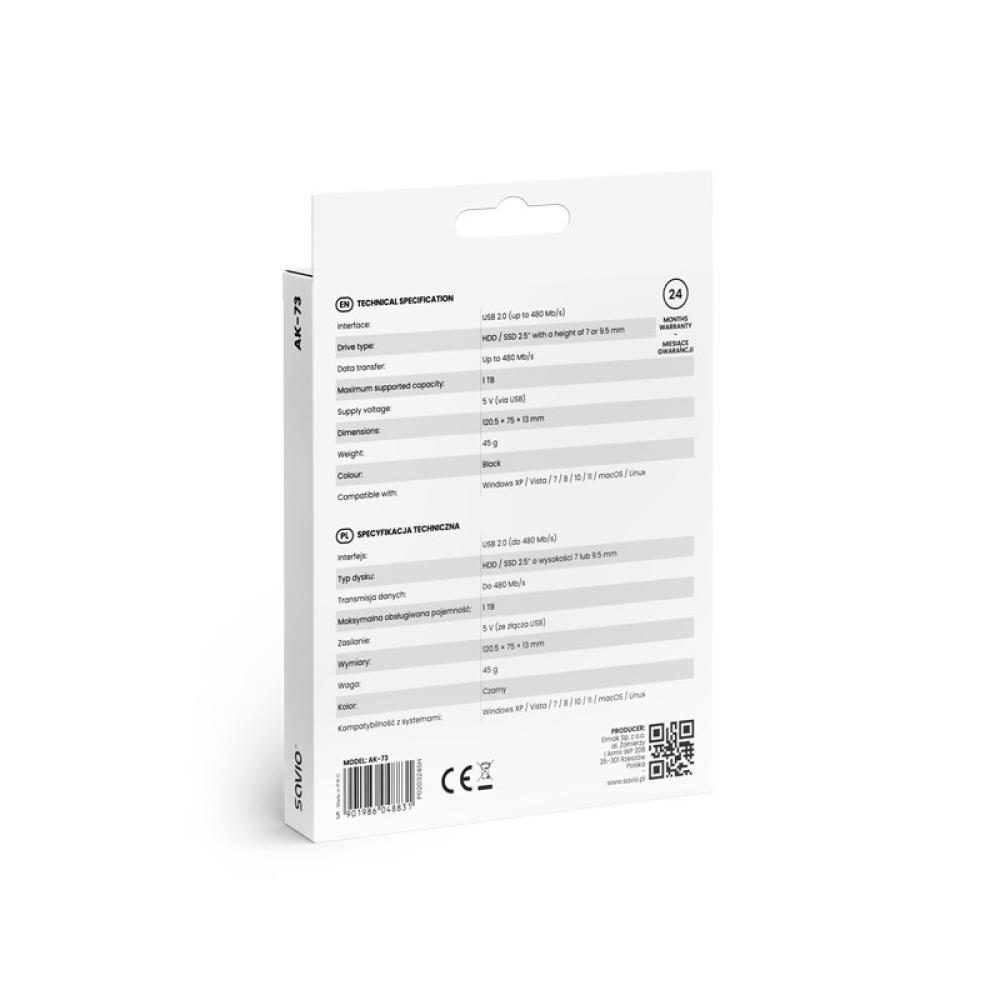 Savio - SAVAK-73 caja para disco duro externo Carcasa de disco duro/SSD Negro 2.5"