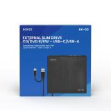 Savio - AK-59 External slim CD/DVD Recorder R/RW - USB-C/USB-A black unidad de disco óptico DVD±RW Negro