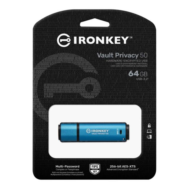 Kingston Technology - IronKey 64GB Vault Privacy 50 cifrado AES-256, FIPS 197