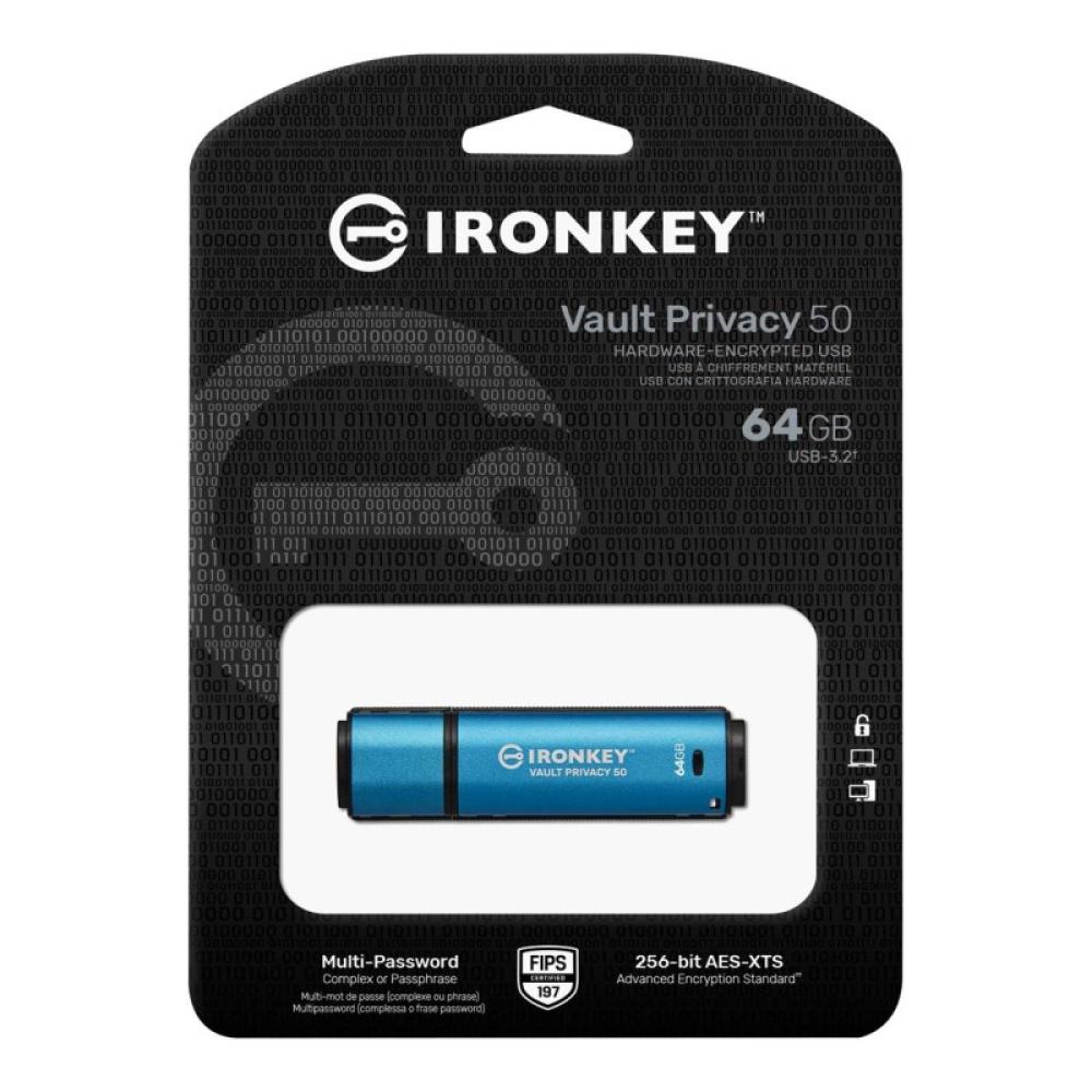 Kingston Technology - IronKey 64GB Vault Privacy 50 cifrado AES-256, FIPS 197