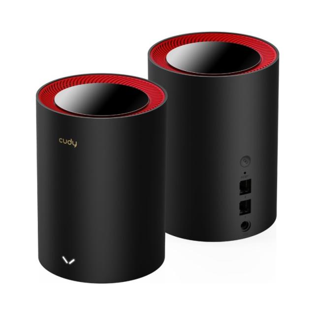 Cudy - M3000 2-Pack Doble banda (2,4 GHz / 5 GHz) Wi-Fi 6 (802.11ax) Negro, Rojo 1 Interno