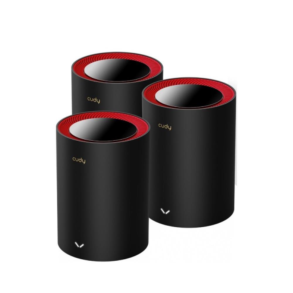 Cudy - M3000 3-Pack Doble banda (2,4 GHz / 5 GHz) Wi-Fi 6 (802.11ax) Negro, Rojo 1 Interno