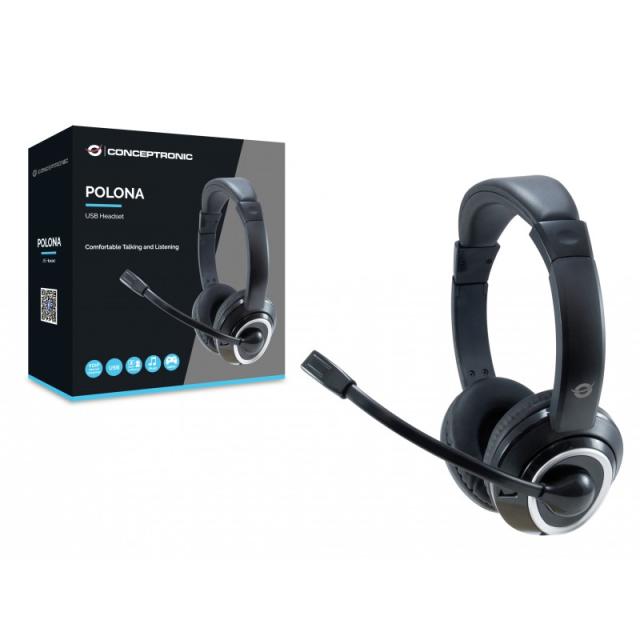 Conceptronic - POLONA Auriculares Alámbrico Diadema Llamadas/Música USB tipo A Negro