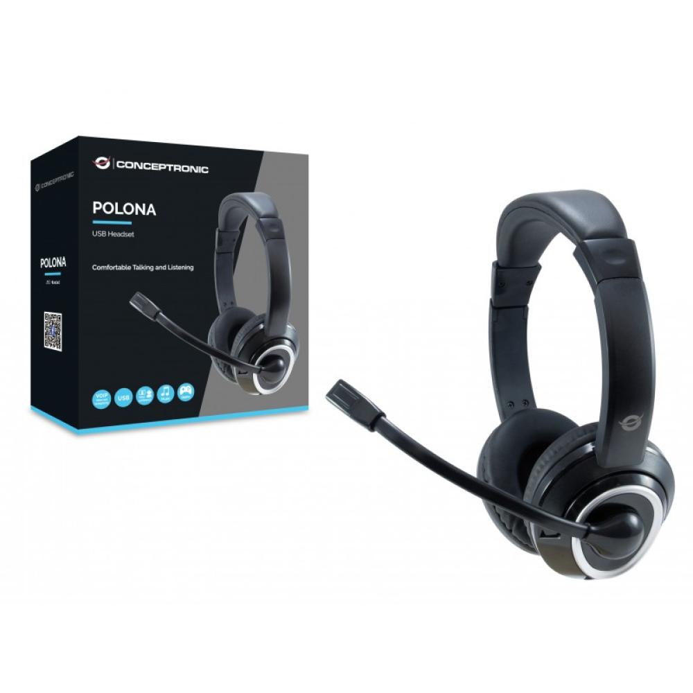 Conceptronic - POLONA Auriculares Alámbrico Diadema Llamadas/Música USB tipo A Negro