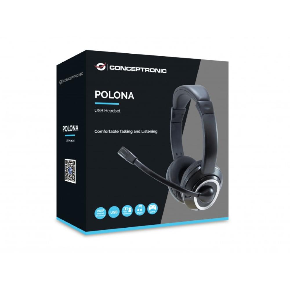 Conceptronic - POLONA Auriculares Alámbrico Diadema Llamadas/Música USB tipo A Negro