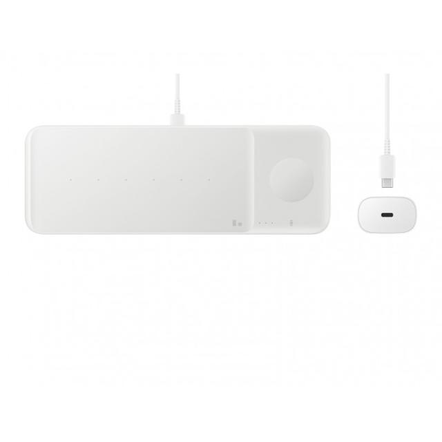 Samsung - Wireless Charger Trio Auriculares, Smartphone, Reloj inteligente Blanco USB Cargador inalámbrico Carga rápida Interior