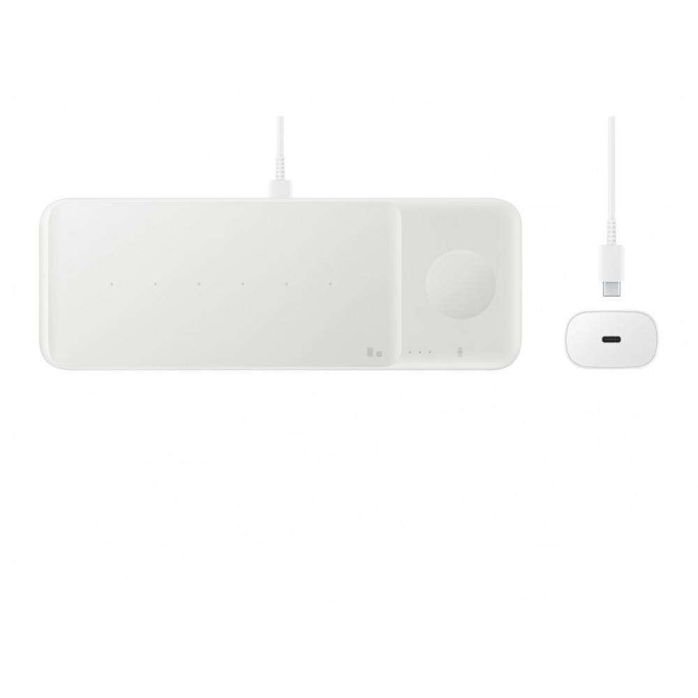 Samsung - Wireless Charger Trio Auriculares, Smartphone, Reloj inteligente Blanco USB Cargador inalámbrico Carga rápida Interior