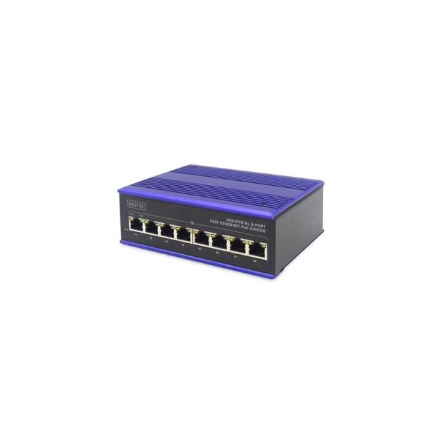 Digitus - Conmutador PoE de red Fast Ethernet de 8 puertos, industrial, no gestionado
