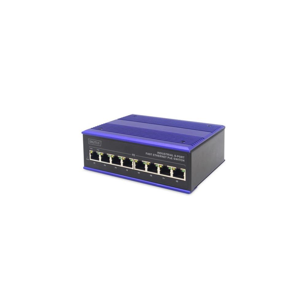 Digitus - Conmutador PoE de red Fast Ethernet de 8 puertos, industrial, no gestionado