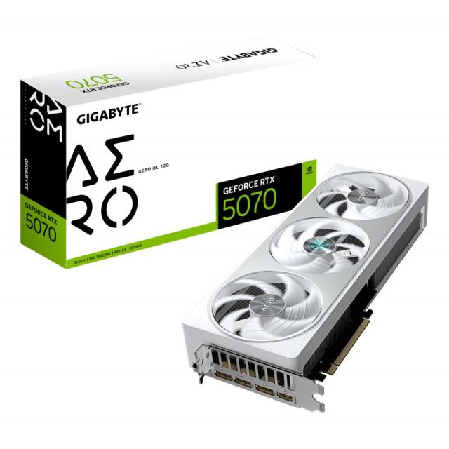 GIGABYTE - GeForce RTX 5070 AERO OC 12G Tarjeta Gráfica - 12GB GDDR7, 192 bits, PCI-E 5.0, 2625 MHz Core Clock, 3 x DP 2.1a, 1 x