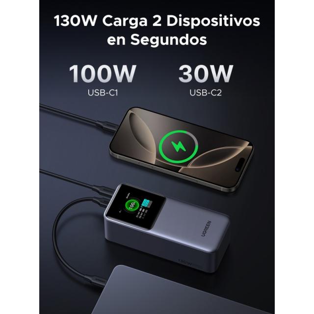 Ugreen - 20000mAh 130W Fast Charging Powerbank Litio Gris