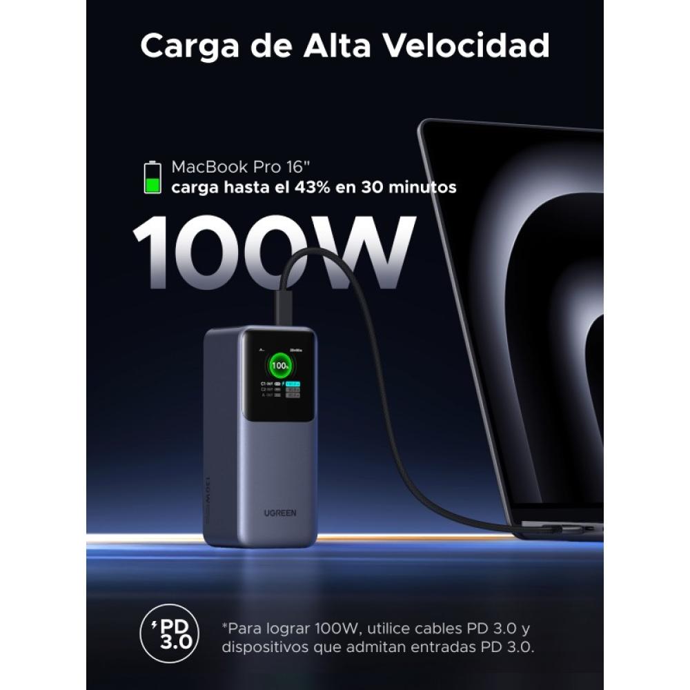 Ugreen - 20000mAh 130W Fast Charging Powerbank Litio Gris