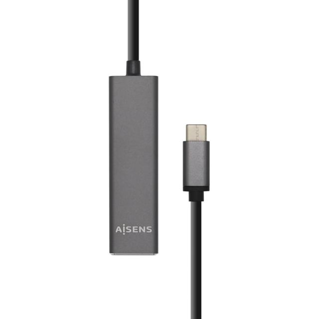 AISENS - Hub USB 3.1 USB-C, USB-C/M - 4 x Tipo A/H, Gris, 15 cm