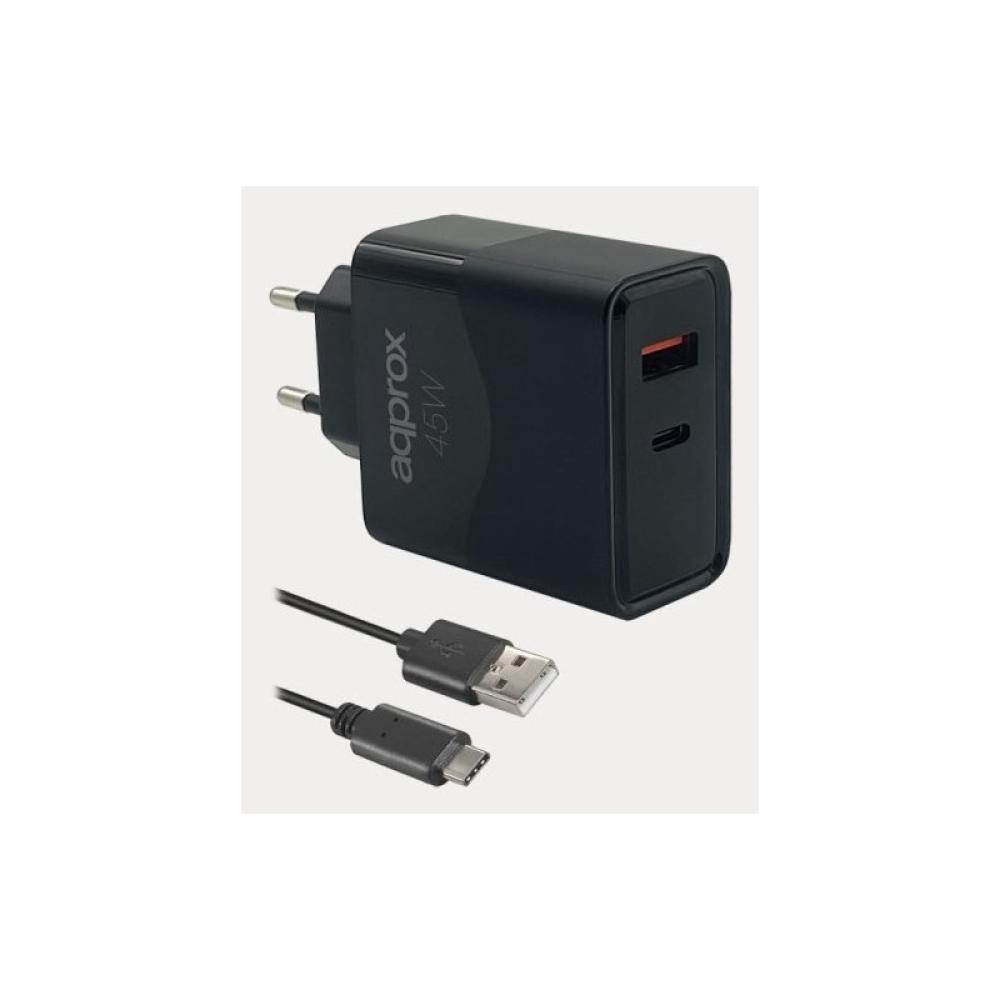 Approx - APPUSBWALL45W cargador de dispositivo móvil Universal Negro Corriente alterna Carga rápida Interior