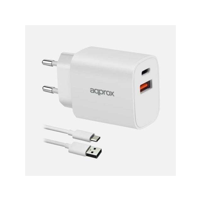 Approx - APPUSBWALL20W cargador de dispositivo móvil Universal Blanco Corriente alterna Carga rápida Interior