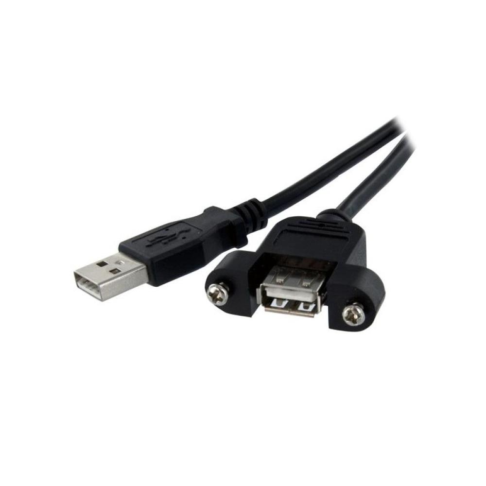 StarTech.com - Cable Alargador de 30cm USB 2.0 para Montar Empotrar en Panel - Extensor Macho a Hembra USB A - Negro