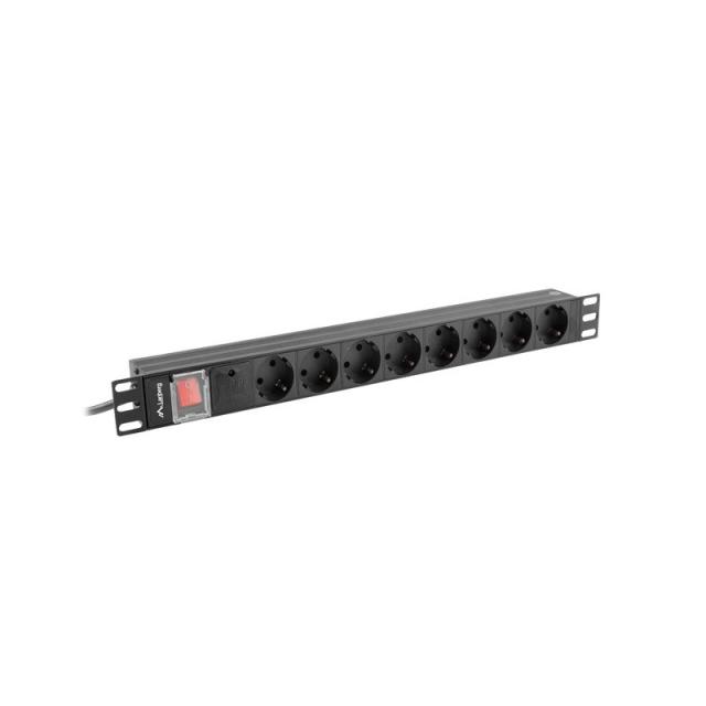 Lanberg - PDU-08F-0200-BK unidad de distribución de energía (PDU) 8 salidas AC 1U Negro