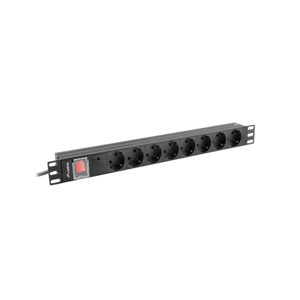 Lanberg - PDU-08F-0200-BK unidad de distribución de energía (PDU) 8 salidas AC 1U Negro